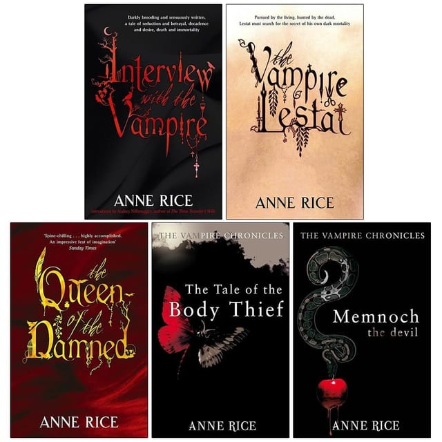 Anne Rice Vampire Chronicles Series Collection 1-5 Books Set (Interview With The Vampire, The Vampire Lestat, The Queen Of The Damned, The Tale Of The Body Thief, Memnoch The Devil)