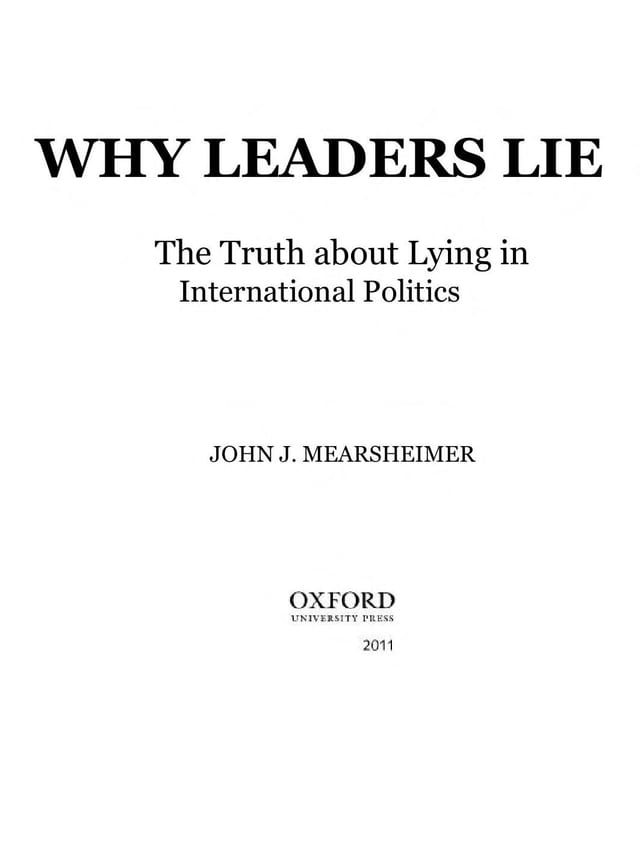 Why Leaders Lie:The Truth About Lying in International Politics The Truth About Lying in International Politics