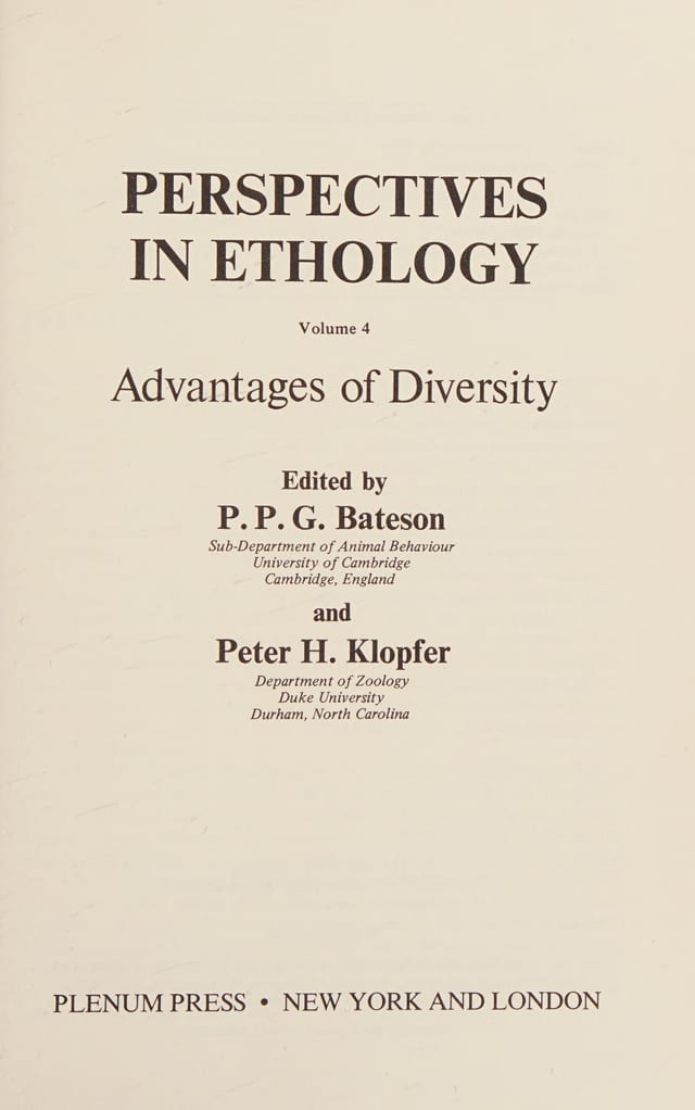 Perspectives in Ethology: Volume 4 Advantages of Diversity